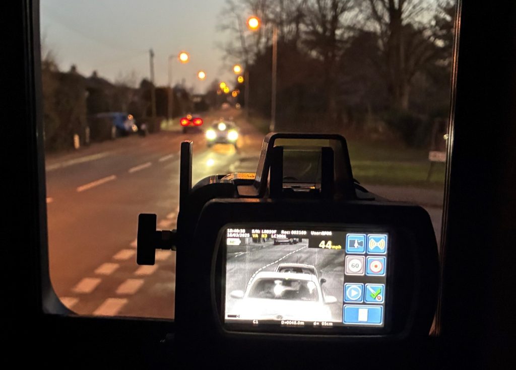 Image of a speed camera operating in low level light